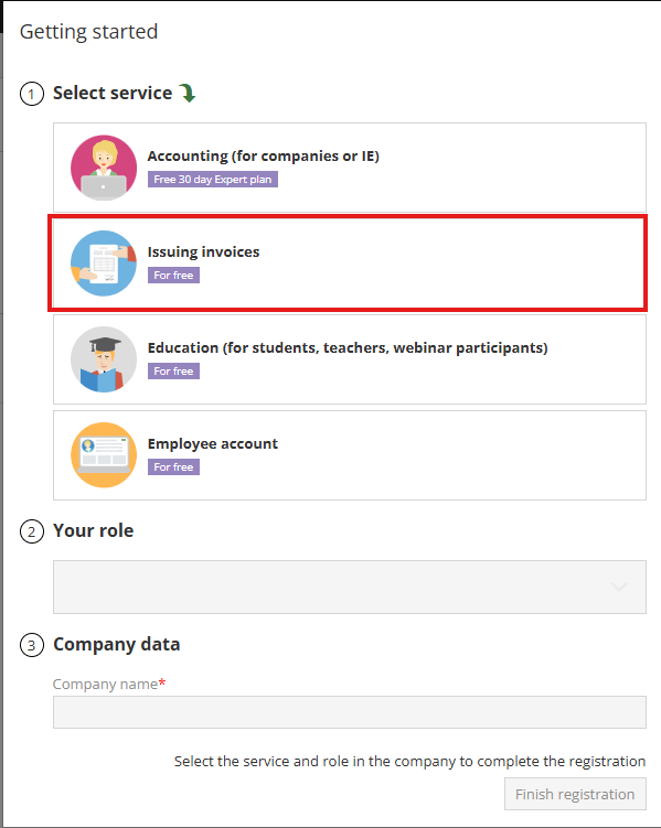 Invoice issuing window selection for sales registration